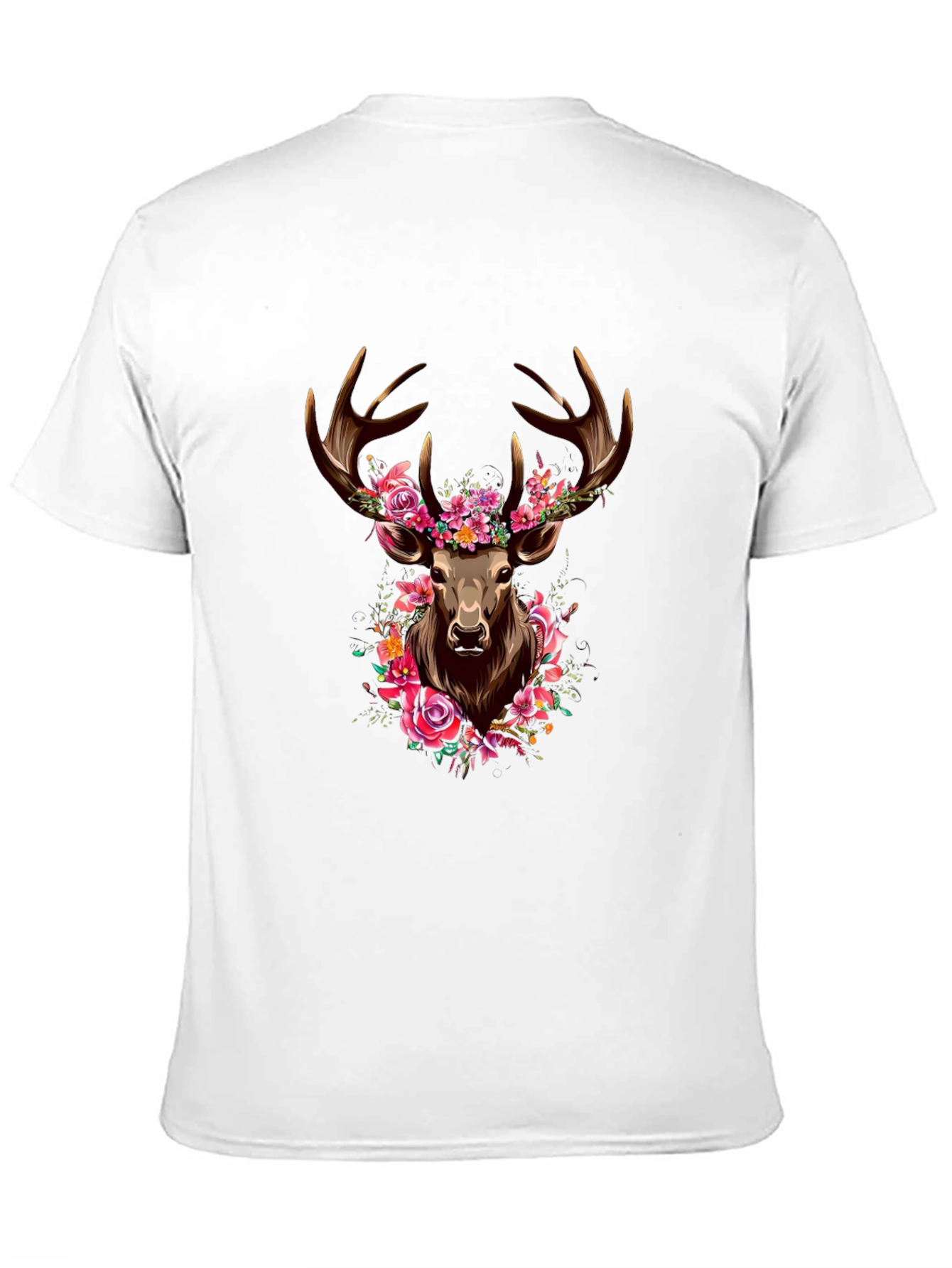 Floral Deer Graphic Tee - Mens Black T-Shirt
