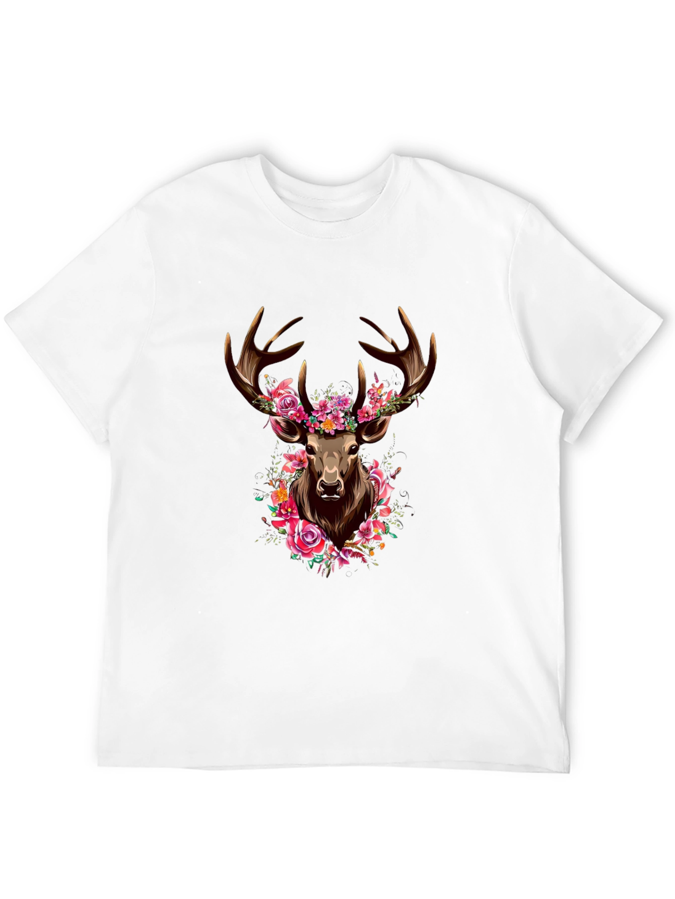 Floral Deer Graphic Tee - Mens Black T-Shirt