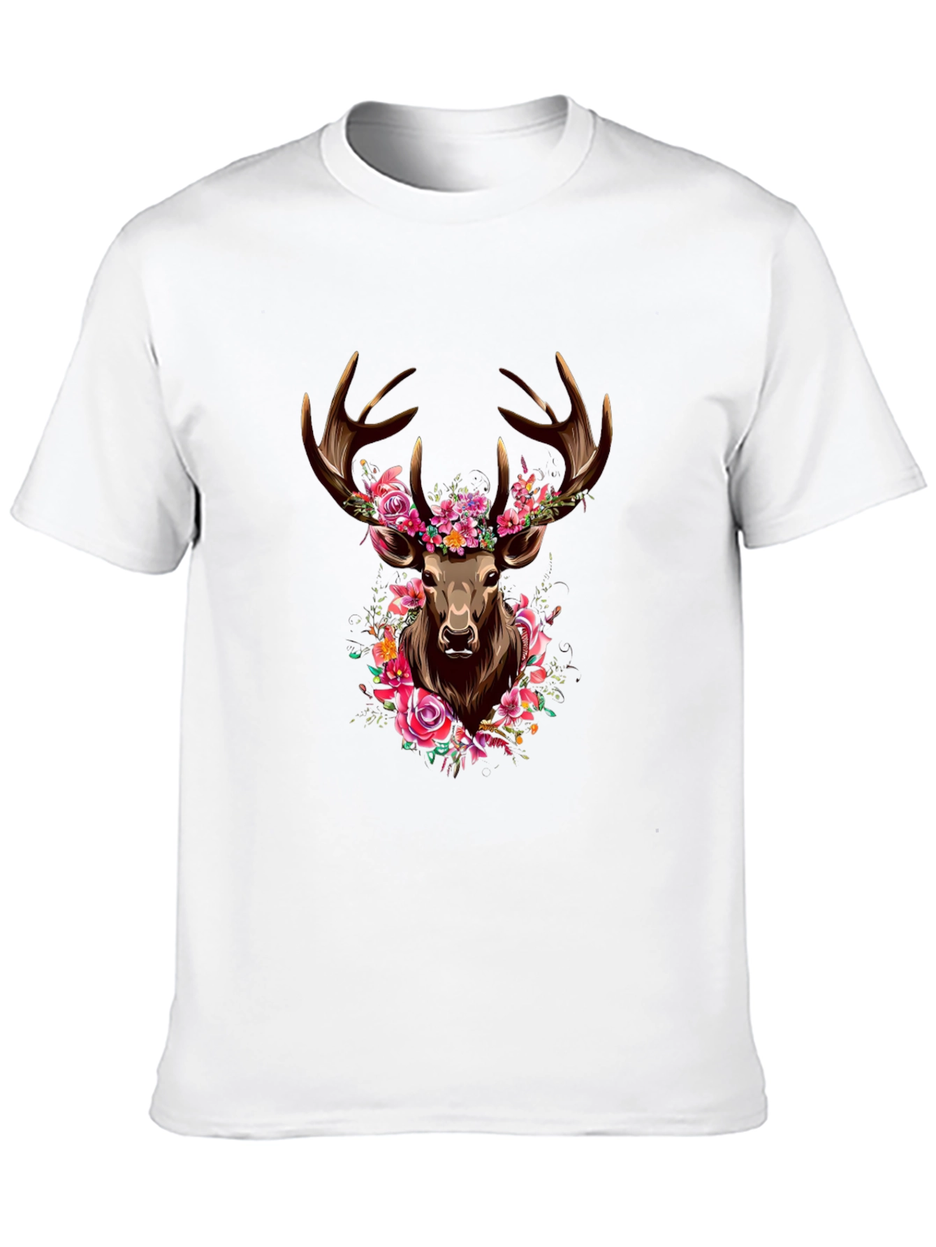 Floral Deer Graphic Tee - Mens Black T-Shirt