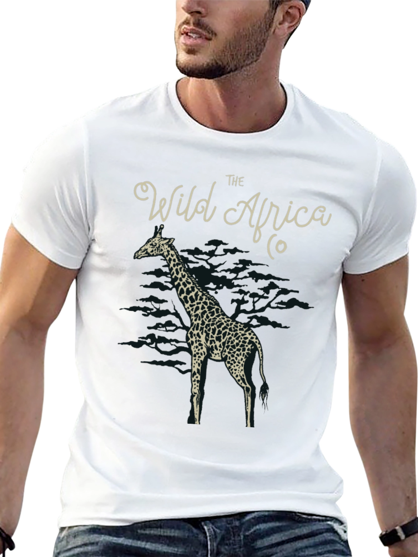 Wild Africa Giraffe Graphic Tee - Black Cotton T-Shirt