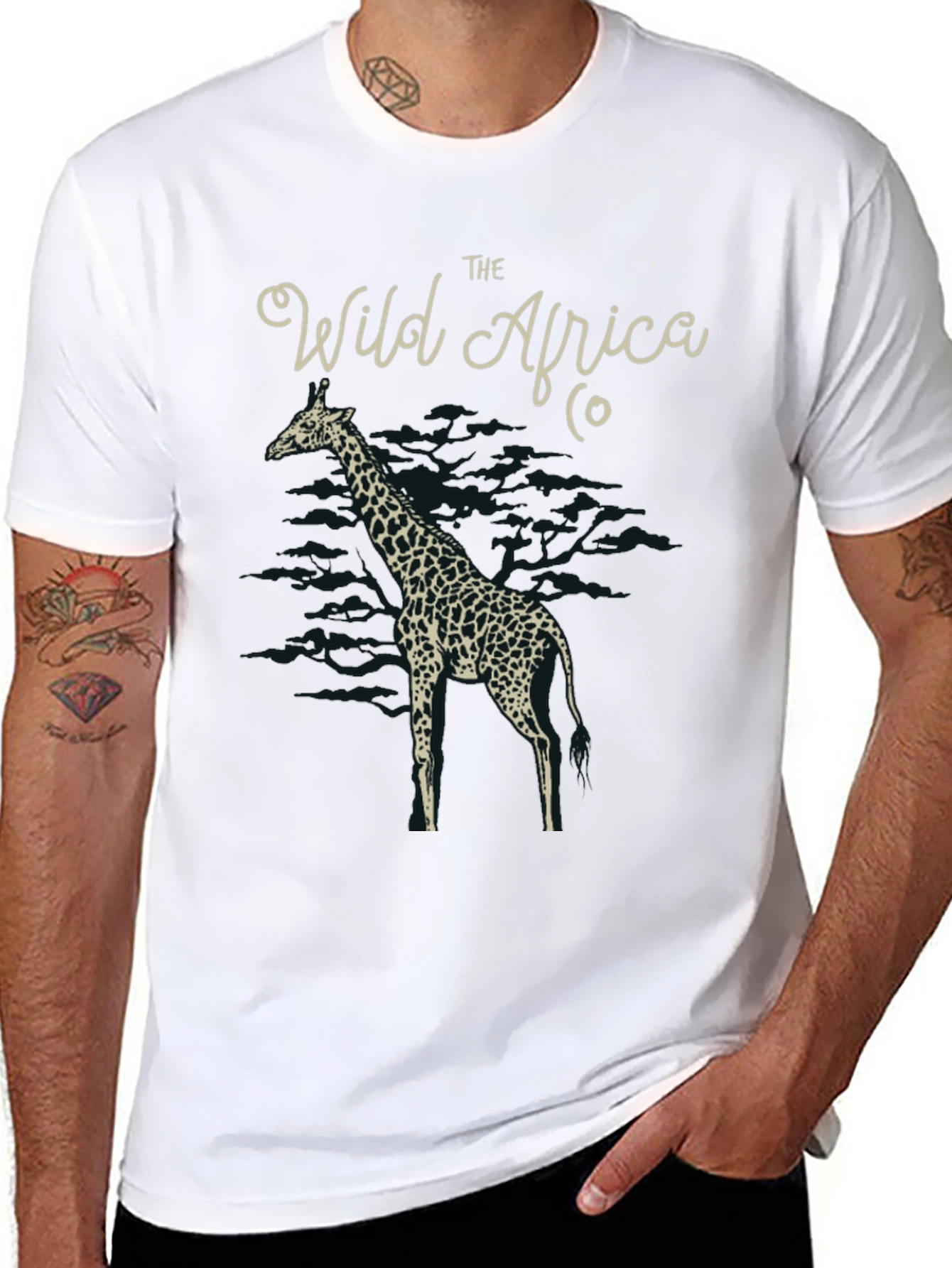 Wild Africa Giraffe Graphic Tee - Black Cotton T-Shirt