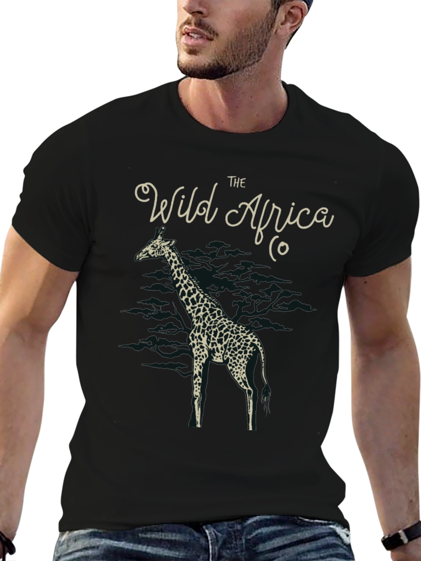Wild Africa Giraffe Graphic Tee - Black Cotton T-Shirt