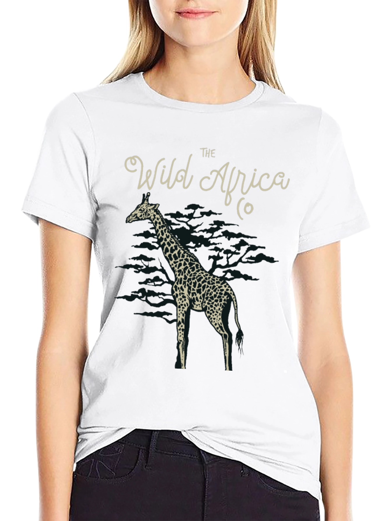 Wild Africa Giraffe Graphic Tee - Black Cotton T-Shirt