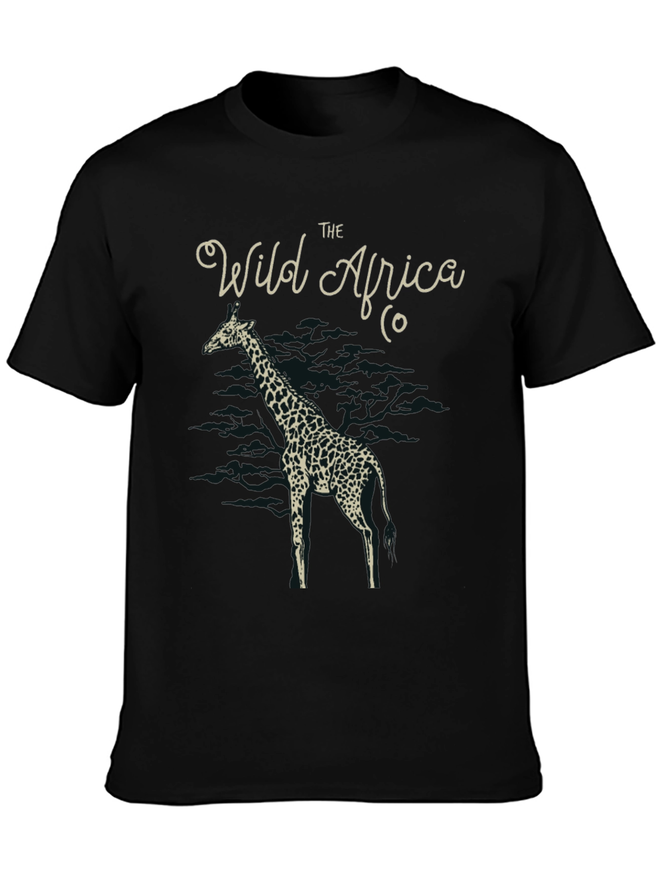 Wild Africa Giraffe Graphic Tee - Black Cotton T-Shirt
