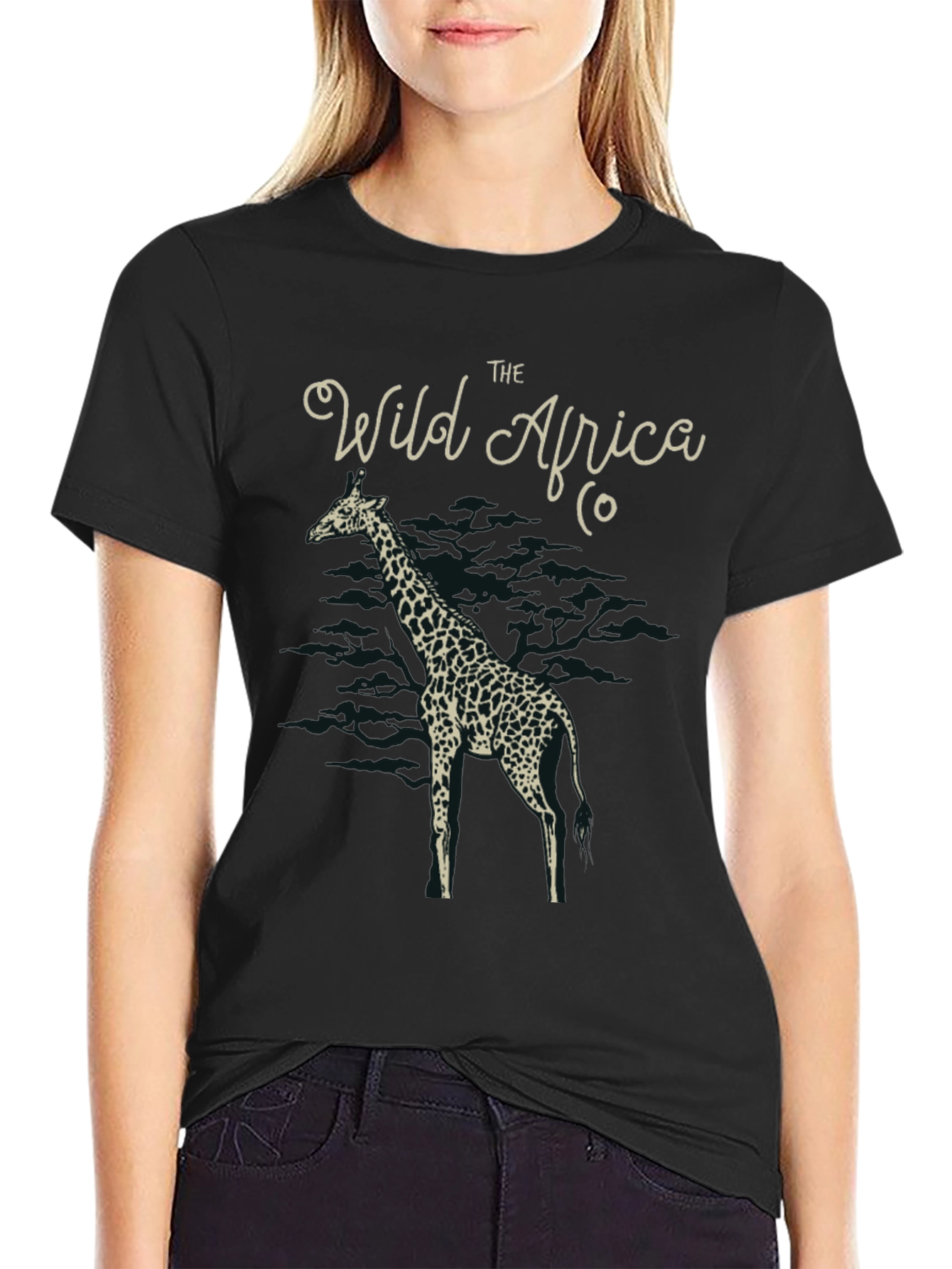 Wild Africa Giraffe Graphic Tee - Black Cotton T-Shirt