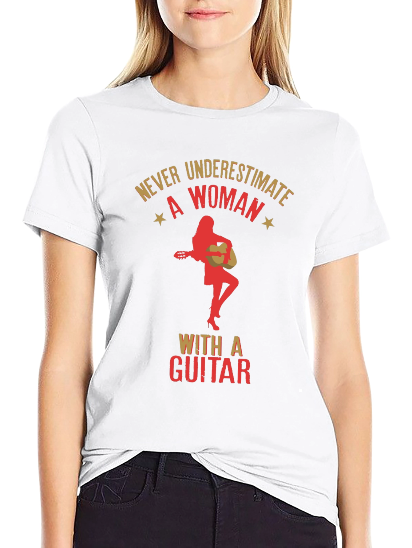 Never Underestimate a Woman With a Guitar Black T-Shirt