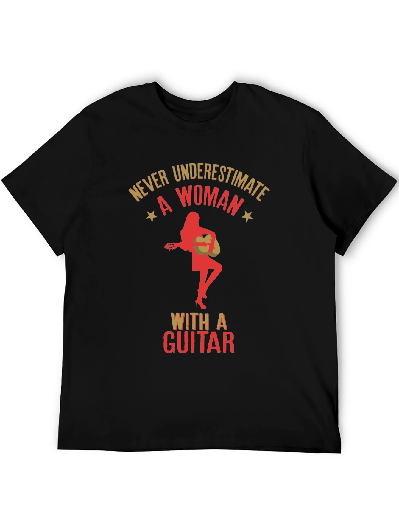 Never Underestimate a Woman With a Guitar Black T-Shirt