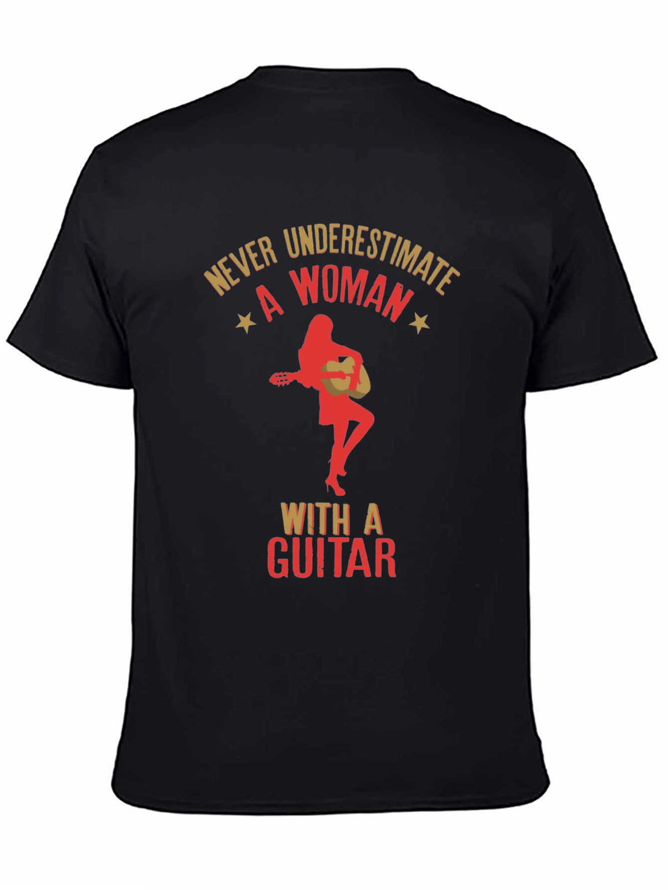 Never Underestimate a Woman With a Guitar Black T-Shirt