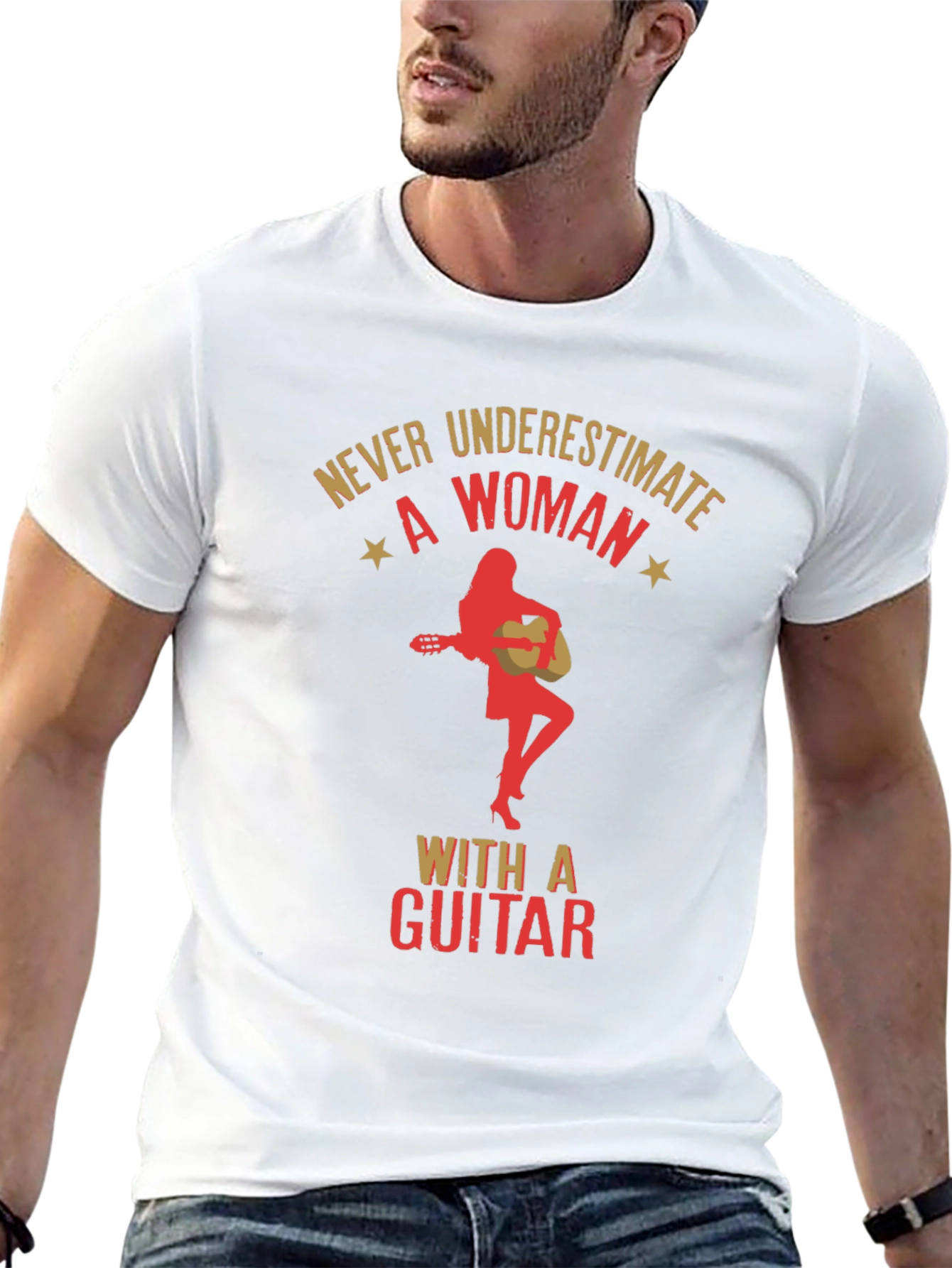 Never Underestimate a Woman With a Guitar Black T-Shirt