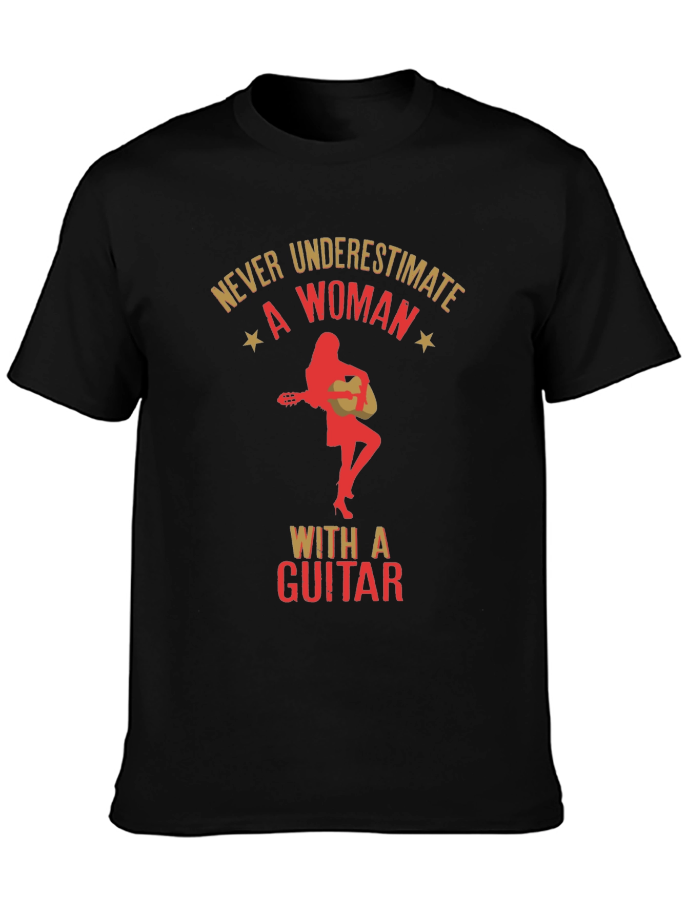Never Underestimate a Woman With a Guitar Black T-Shirt