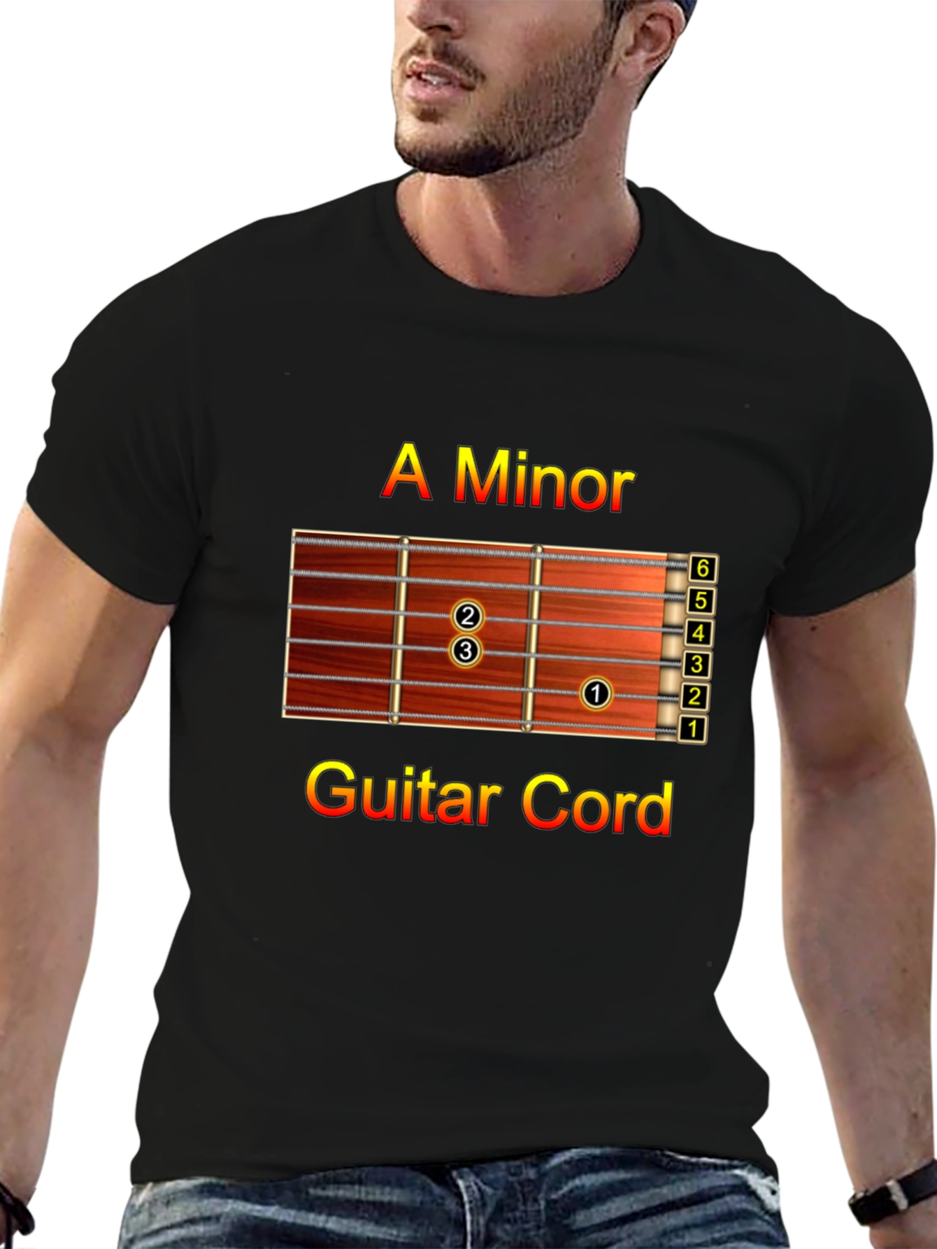 A Minor Guitar Chord Black T-Shirt