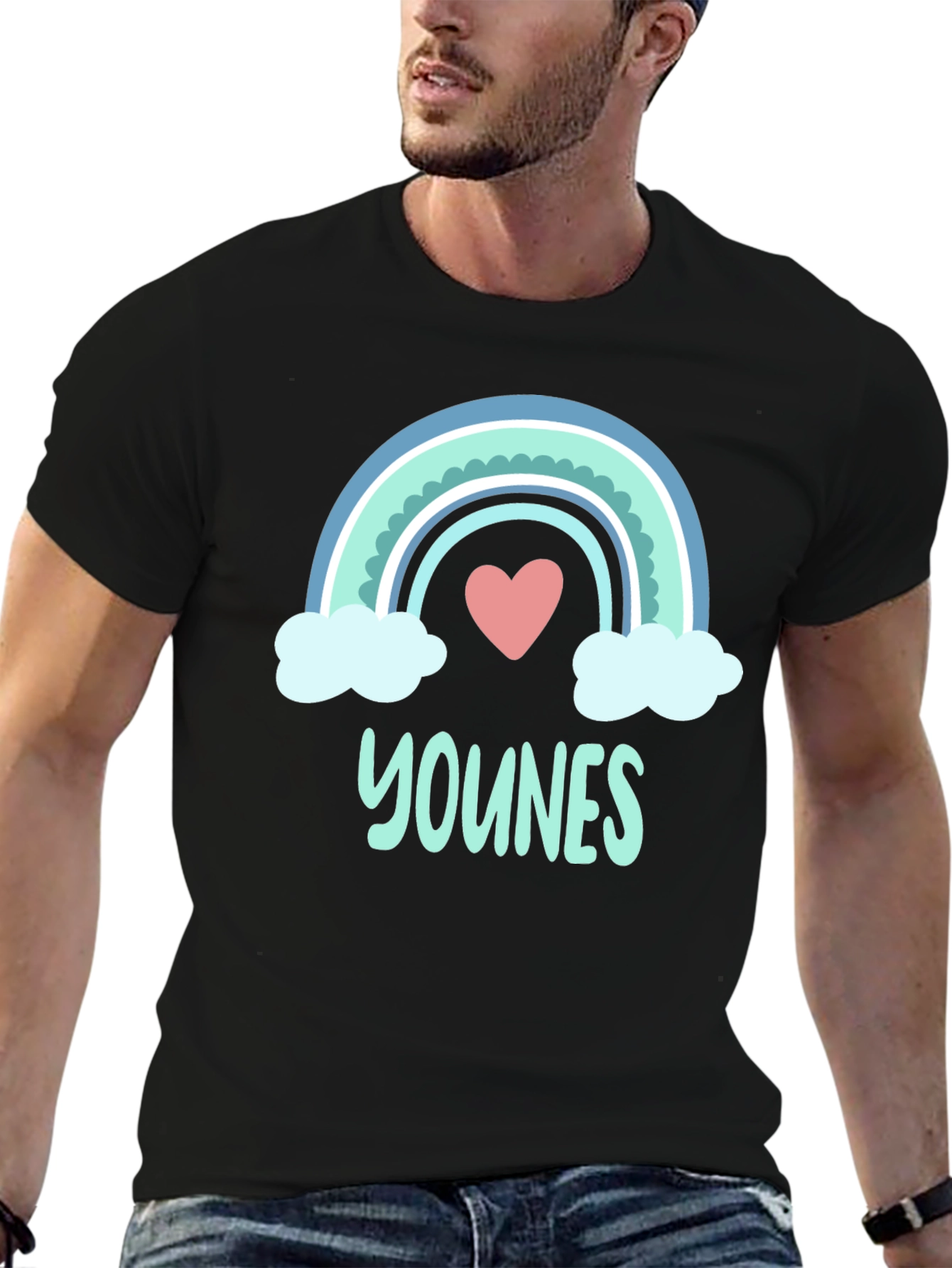 Younes Rainbow Heart T-Shirt - Cute Personalized Name Tee