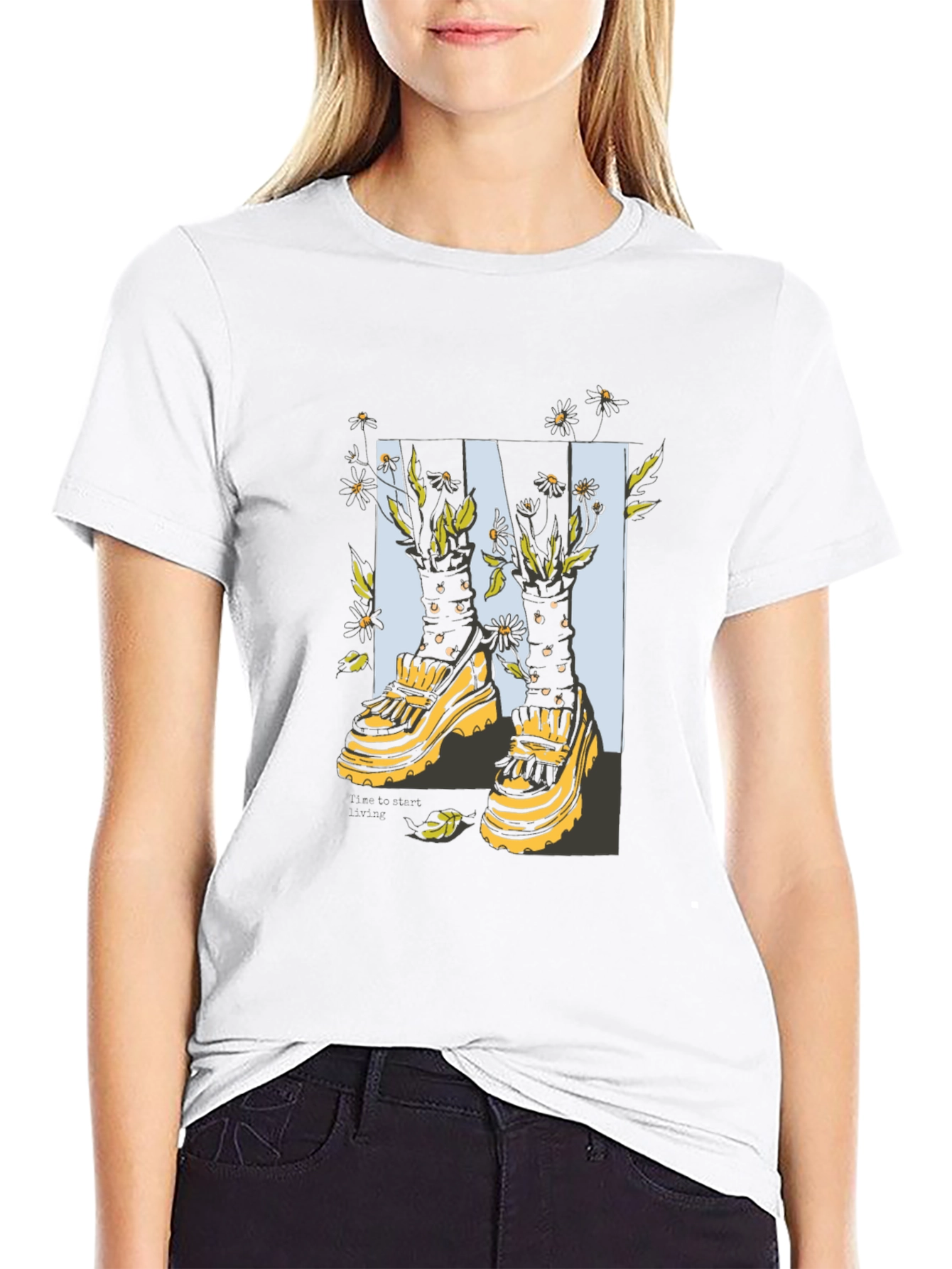Trendy Floral Platform Sneakers Graphic T-Shirt