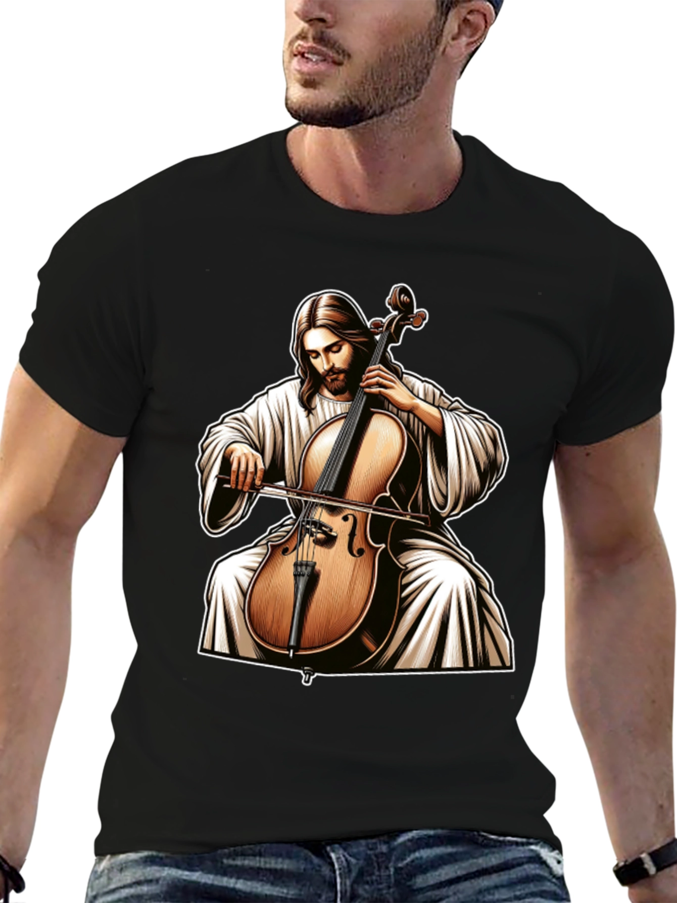 Jesus Playing Cello Graphic Tee