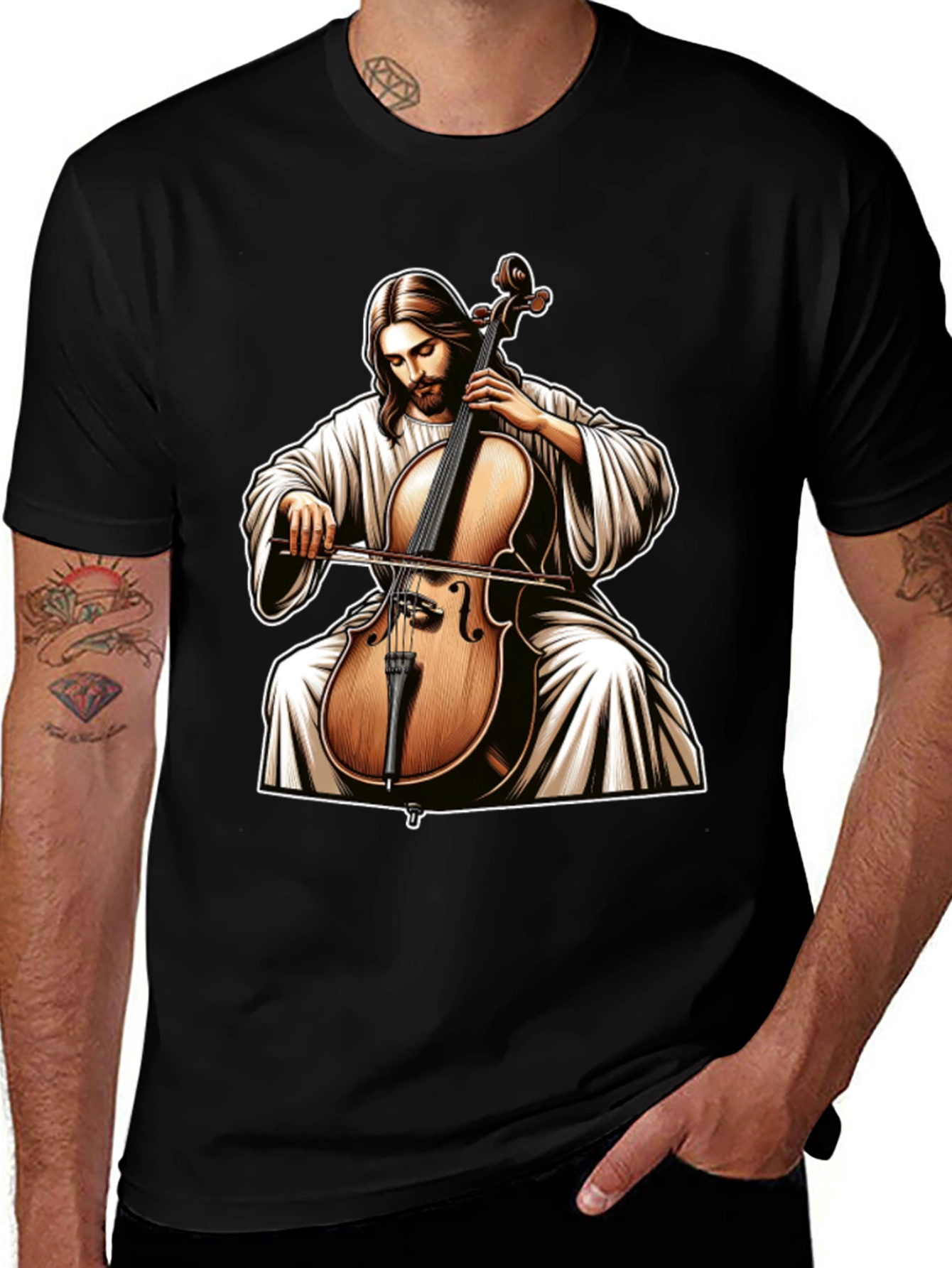 Jesus Playing Cello Graphic Tee