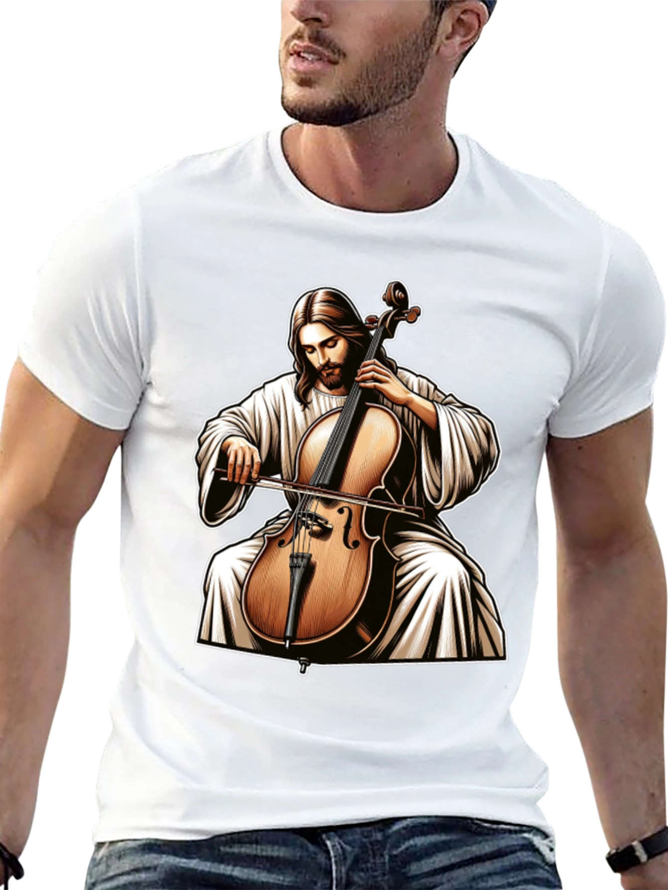 Jesus Playing Cello Graphic Tee