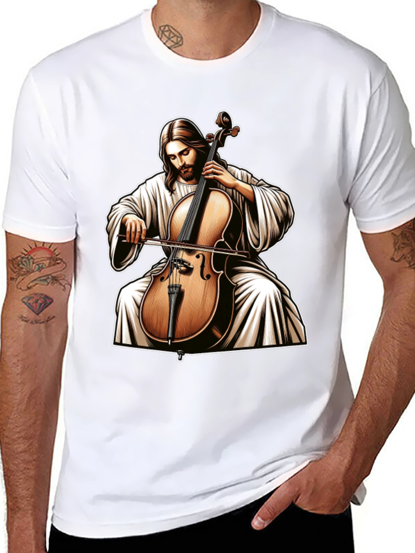 Jesus Playing Cello Graphic Tee