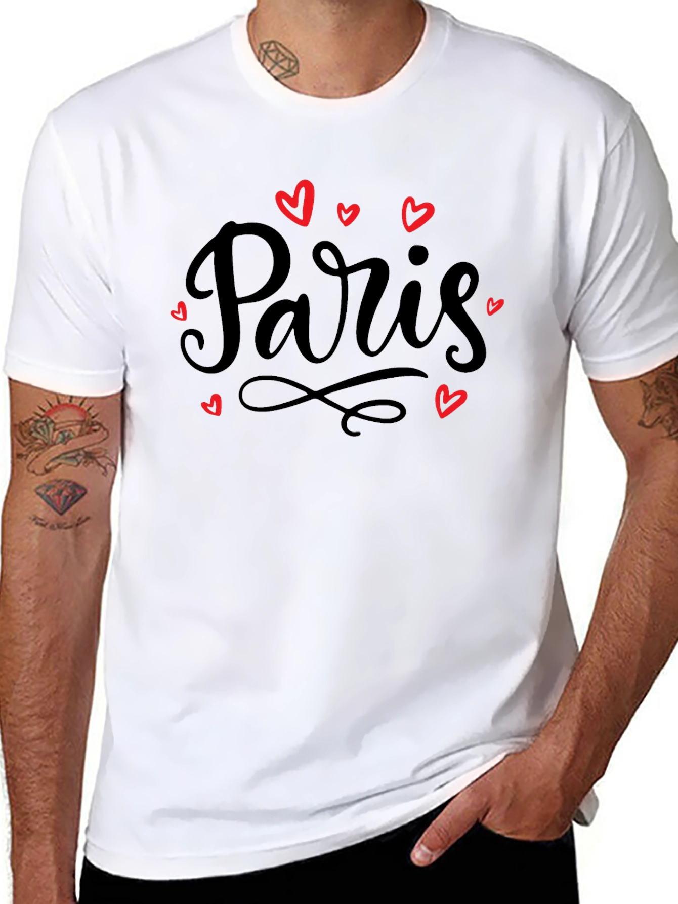 Paris Love Heart Graphic T-Shirt - Black