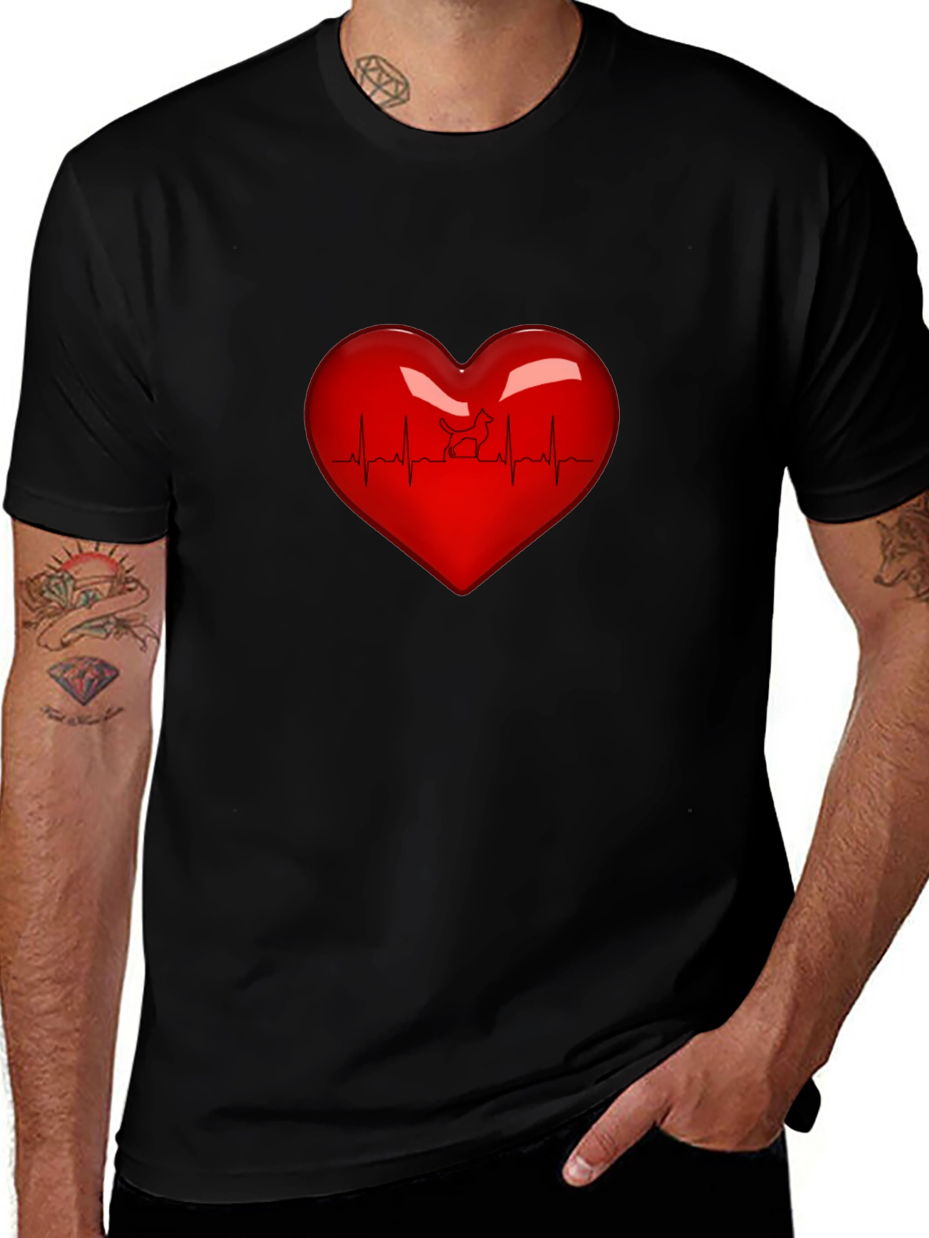 Heartbeat Dog Lover T-Shirt - Black