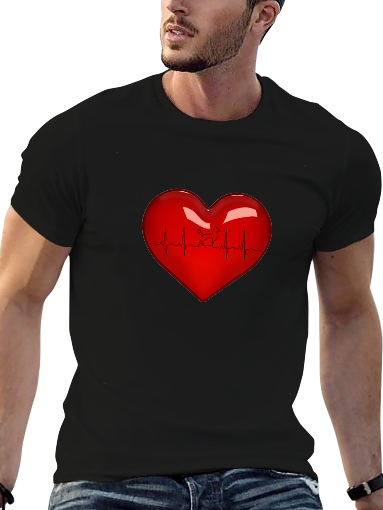 Heartbeat Dog Lover T-Shirt - Black