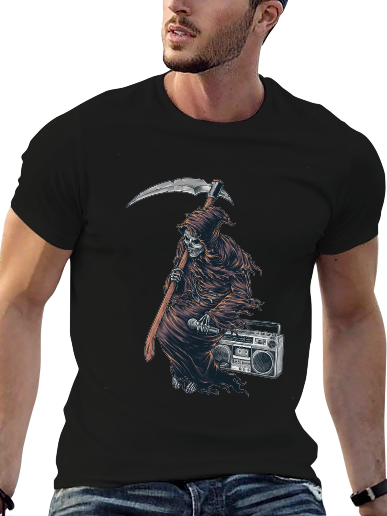 Grim Reaper Boombox Graphic Tee - Black