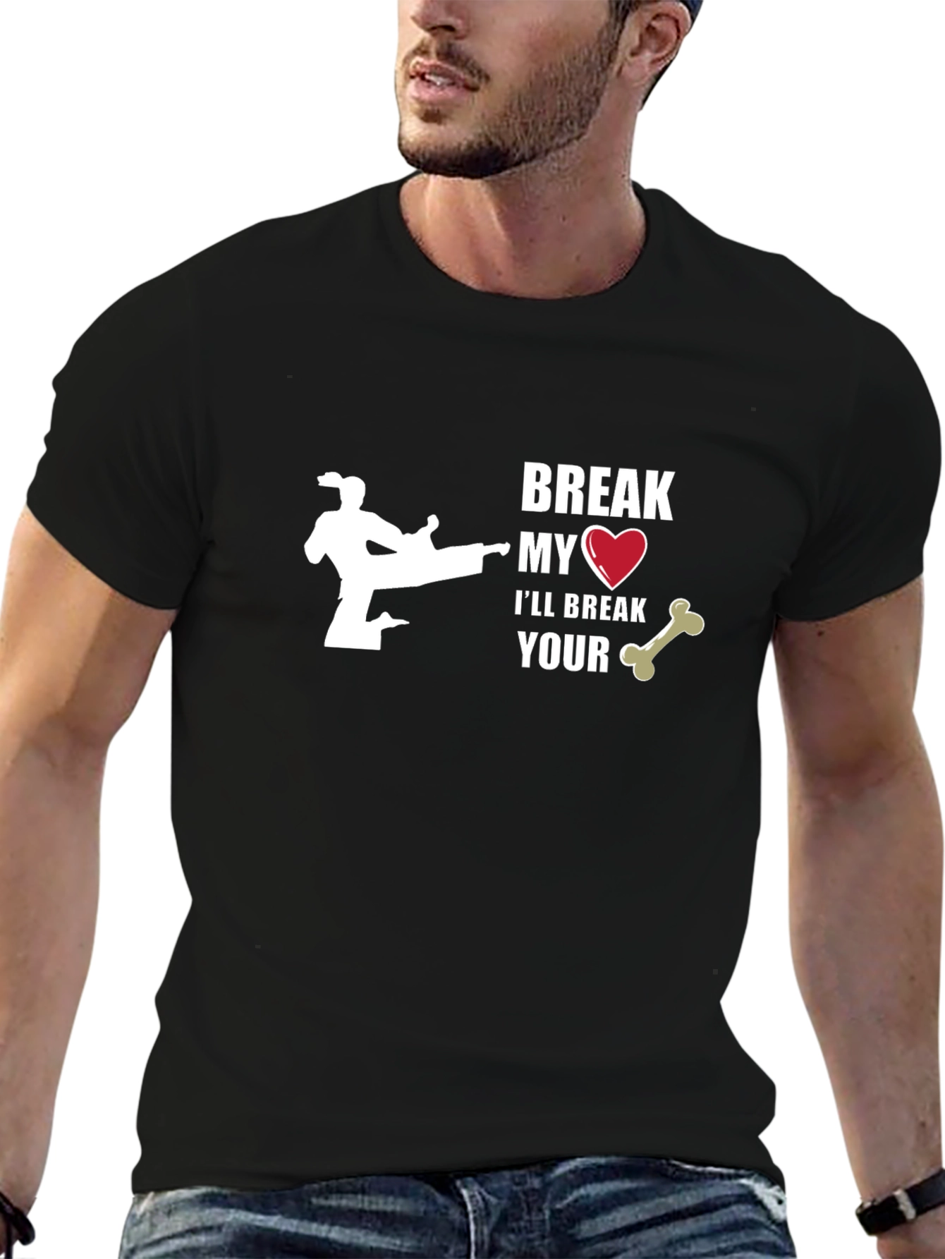 Break My Heart Karate Black Graphic T-Shirt