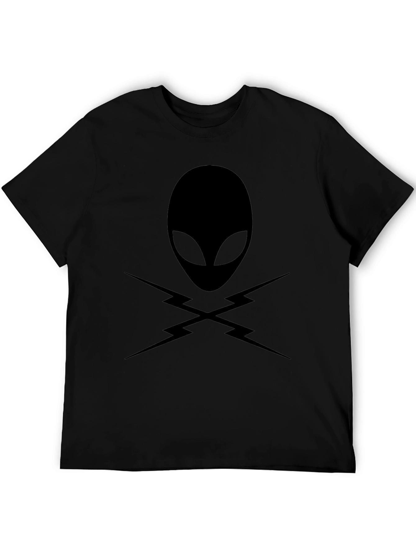 Alien Head with Lightning Bolts T-Shirt - Black