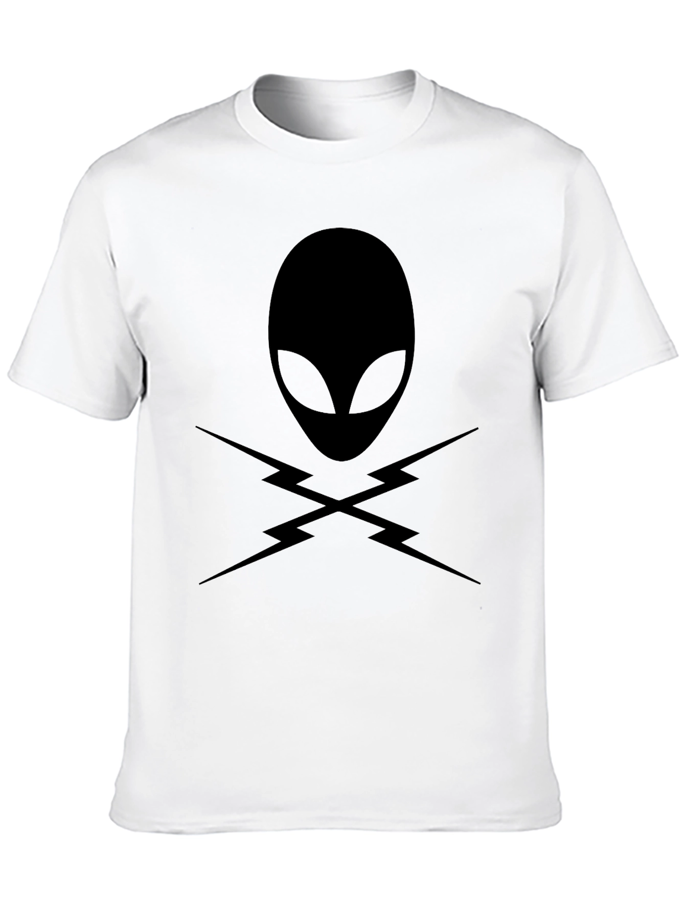 Alien Head with Lightning Bolts T-Shirt - Black