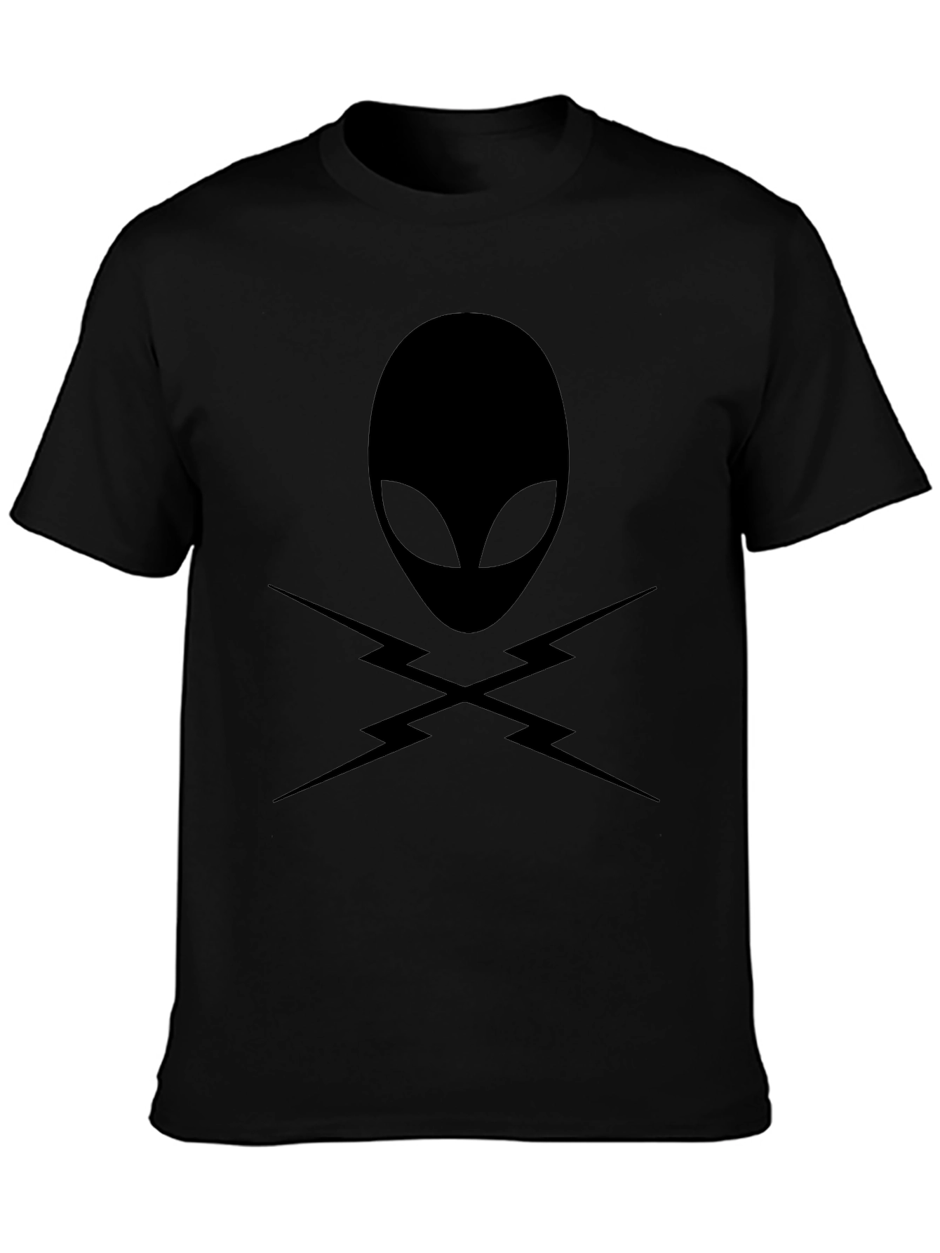 Alien Head with Lightning Bolts T-Shirt - Black