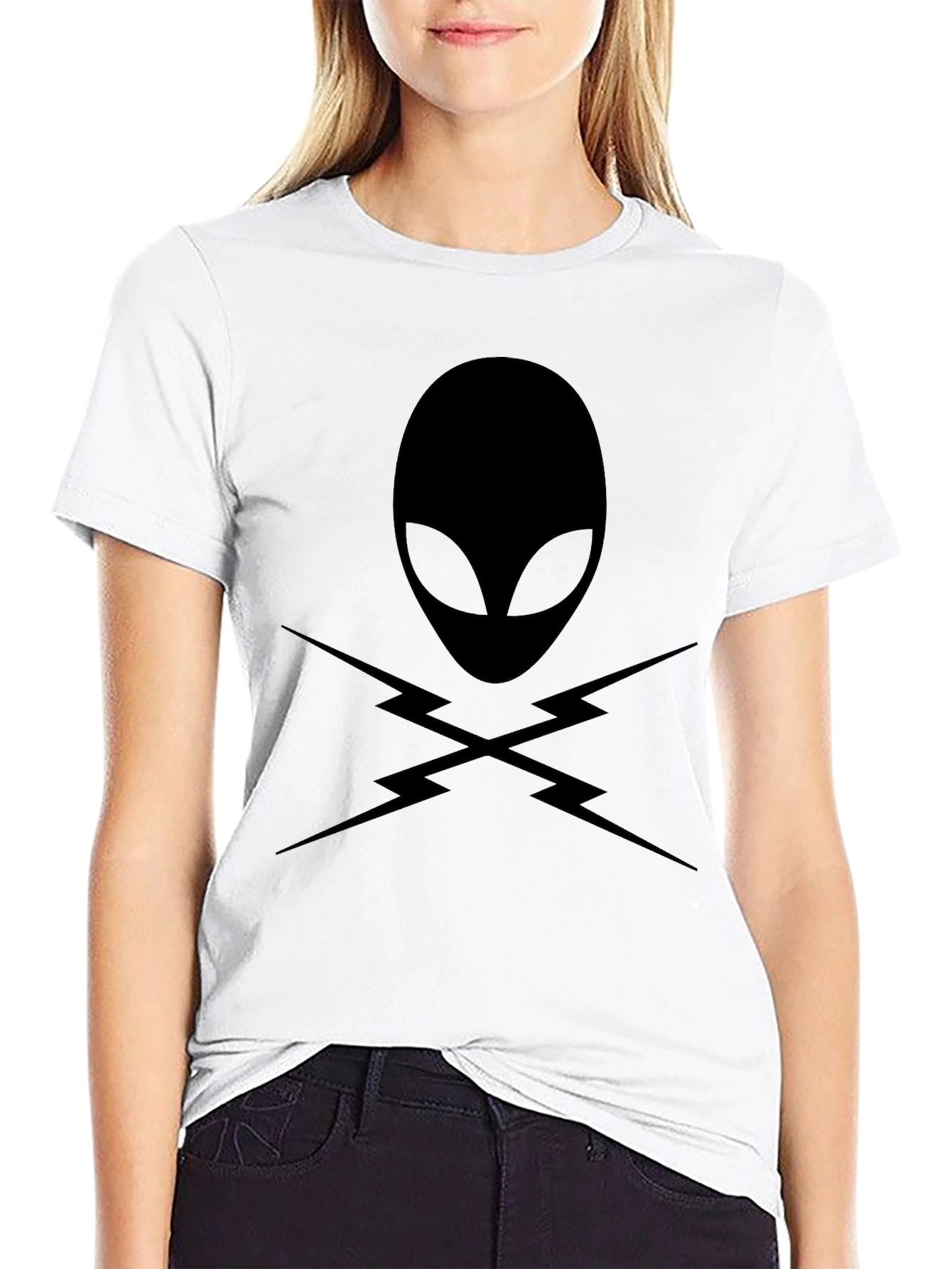 Alien Head with Lightning Bolts T-Shirt - Black