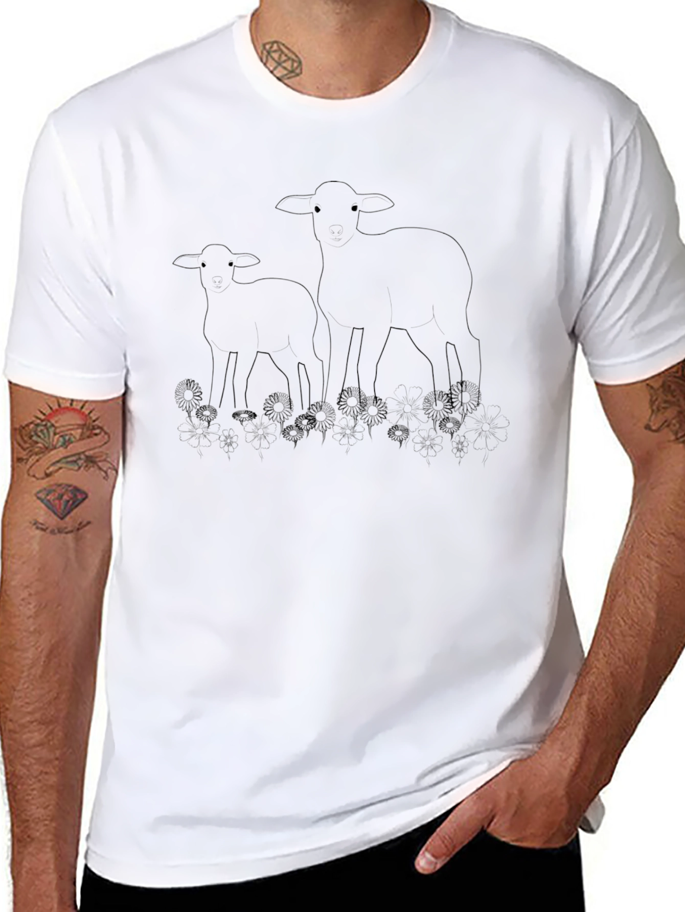 Lambs in Dandelions Black T-Shirt