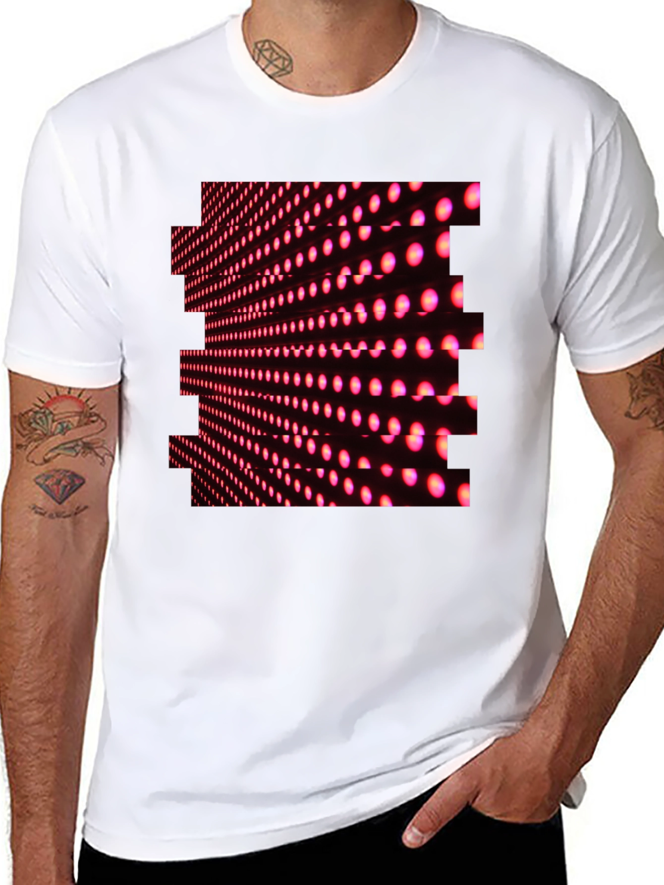 Black T-Shirt with Abstract Pink LED Dot Pattern