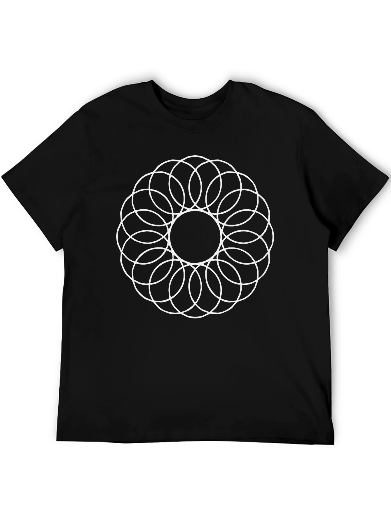 Geometric Circle Pattern Black T-Shirt