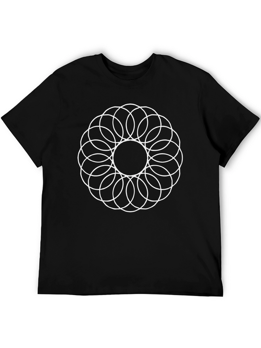Geometric Circle Pattern Black T-Shirt
