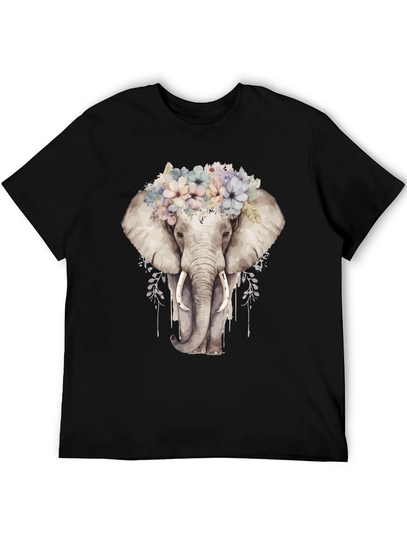 Floral Elephant Graphic Tee - Black