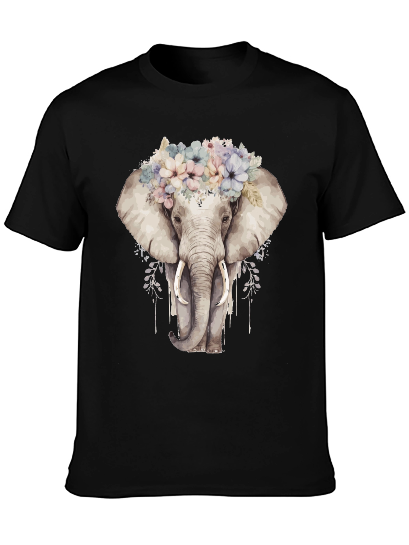 Floral Elephant Graphic Tee - Black