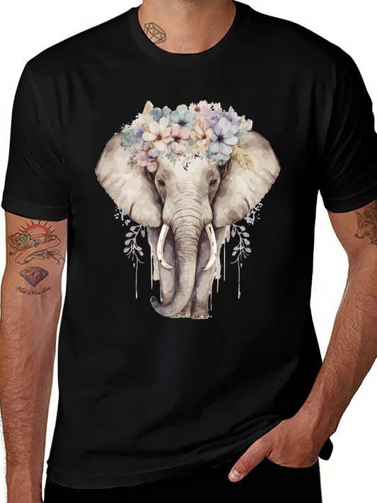 Floral Elephant Graphic Tee - Black