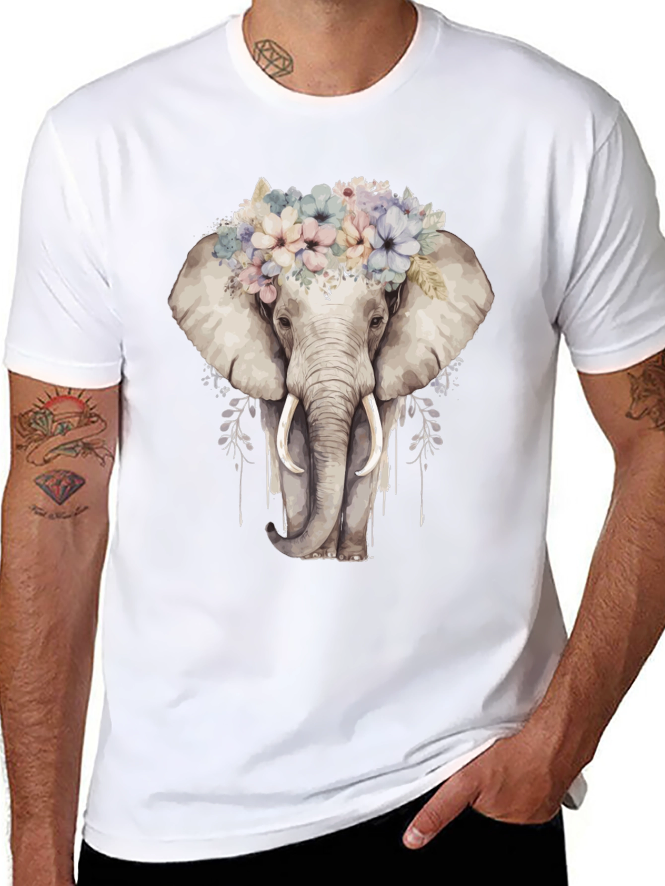 Floral Elephant Graphic Tee - Black