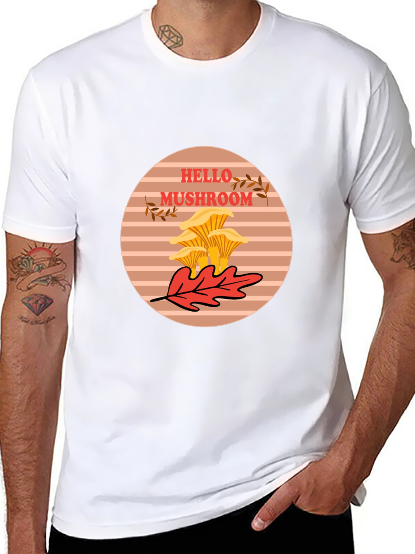 Hello Mushroom Graphic Tee - Unisex Black T-Shirt