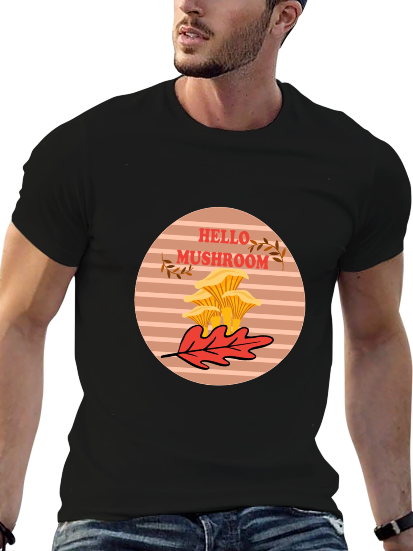 Hello Mushroom Graphic Tee - Unisex Black T-Shirt