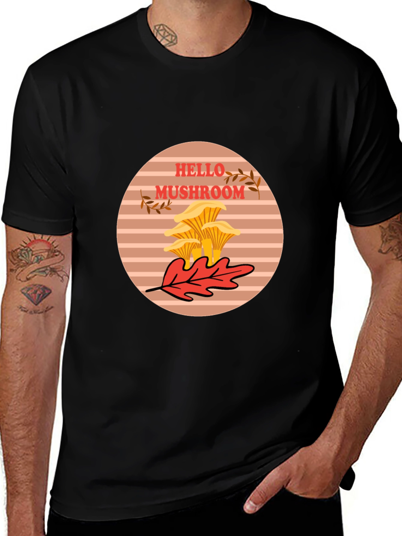 Hello Mushroom Graphic Tee - Unisex Black T-Shirt