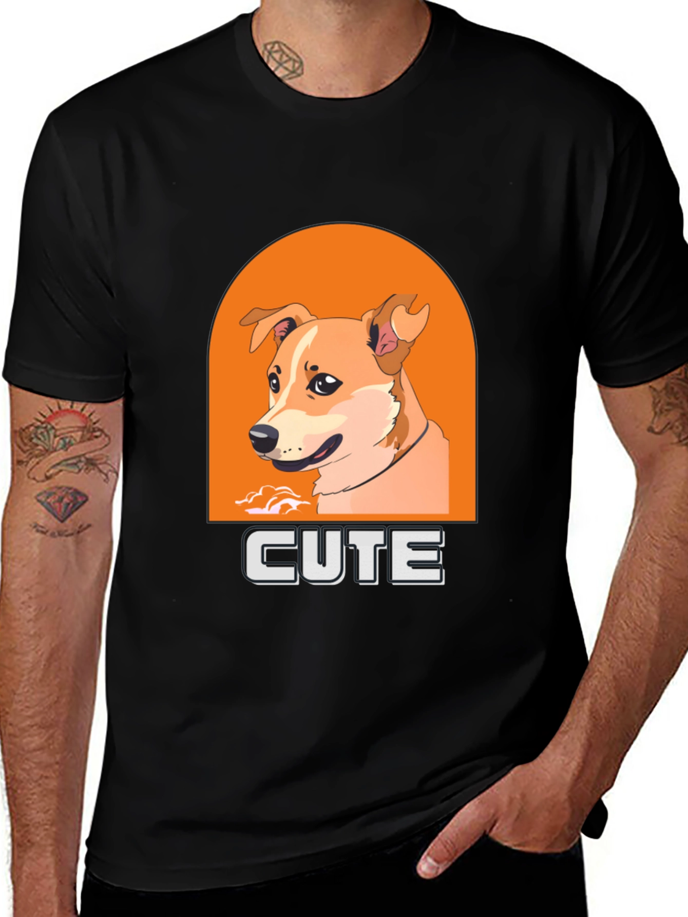 Cute Dog Graphic T-Shirt - Mens Black Tee