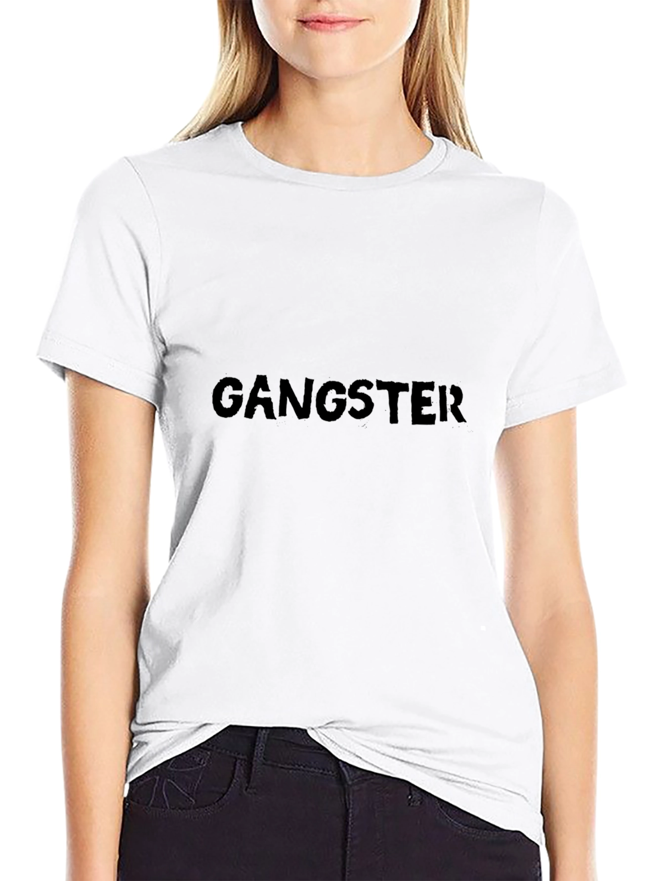 Gangster Print Black Cotton T-Shirt