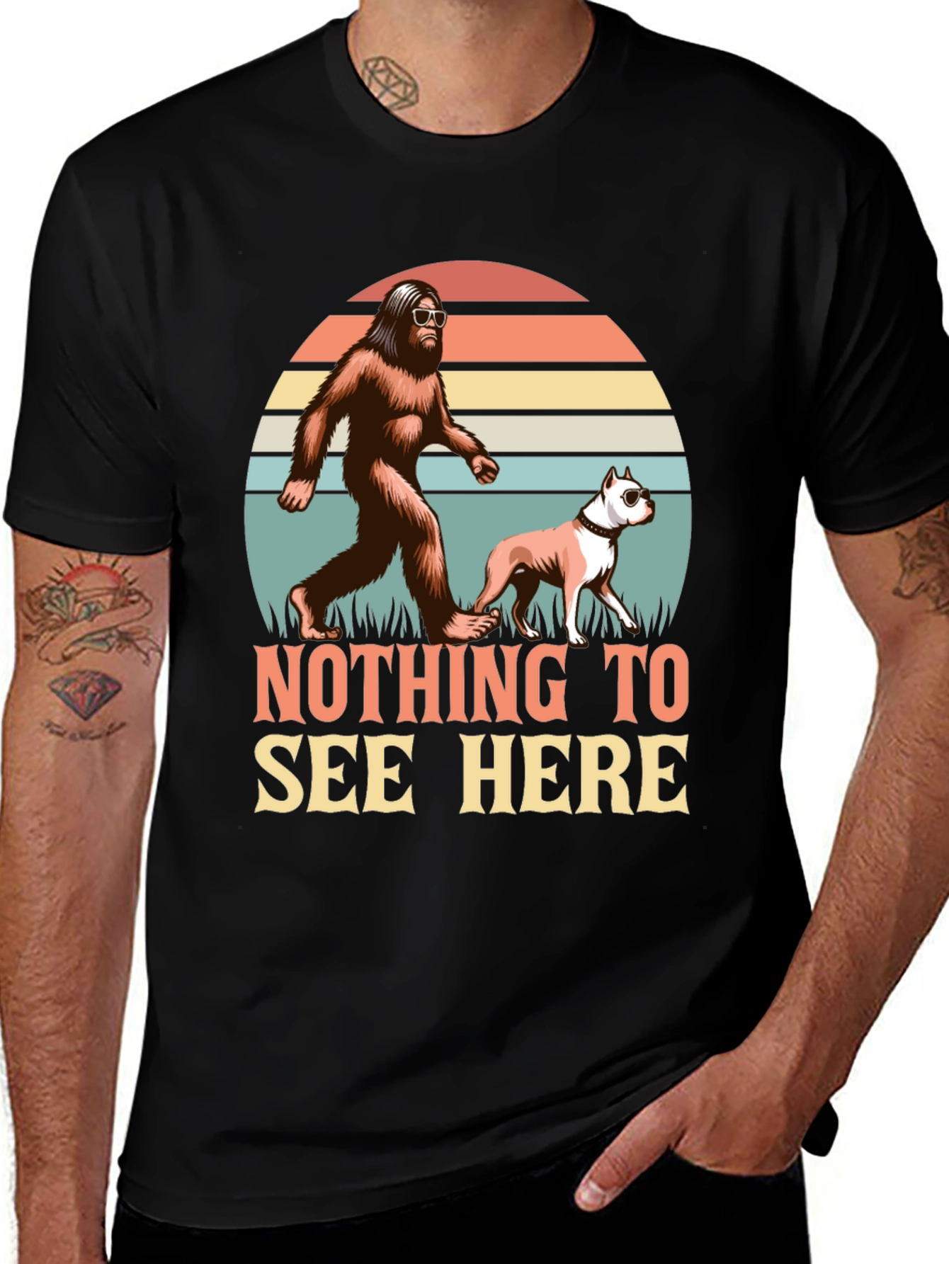 Nothing to See Here Bigfoot & Dog Graphic Tee