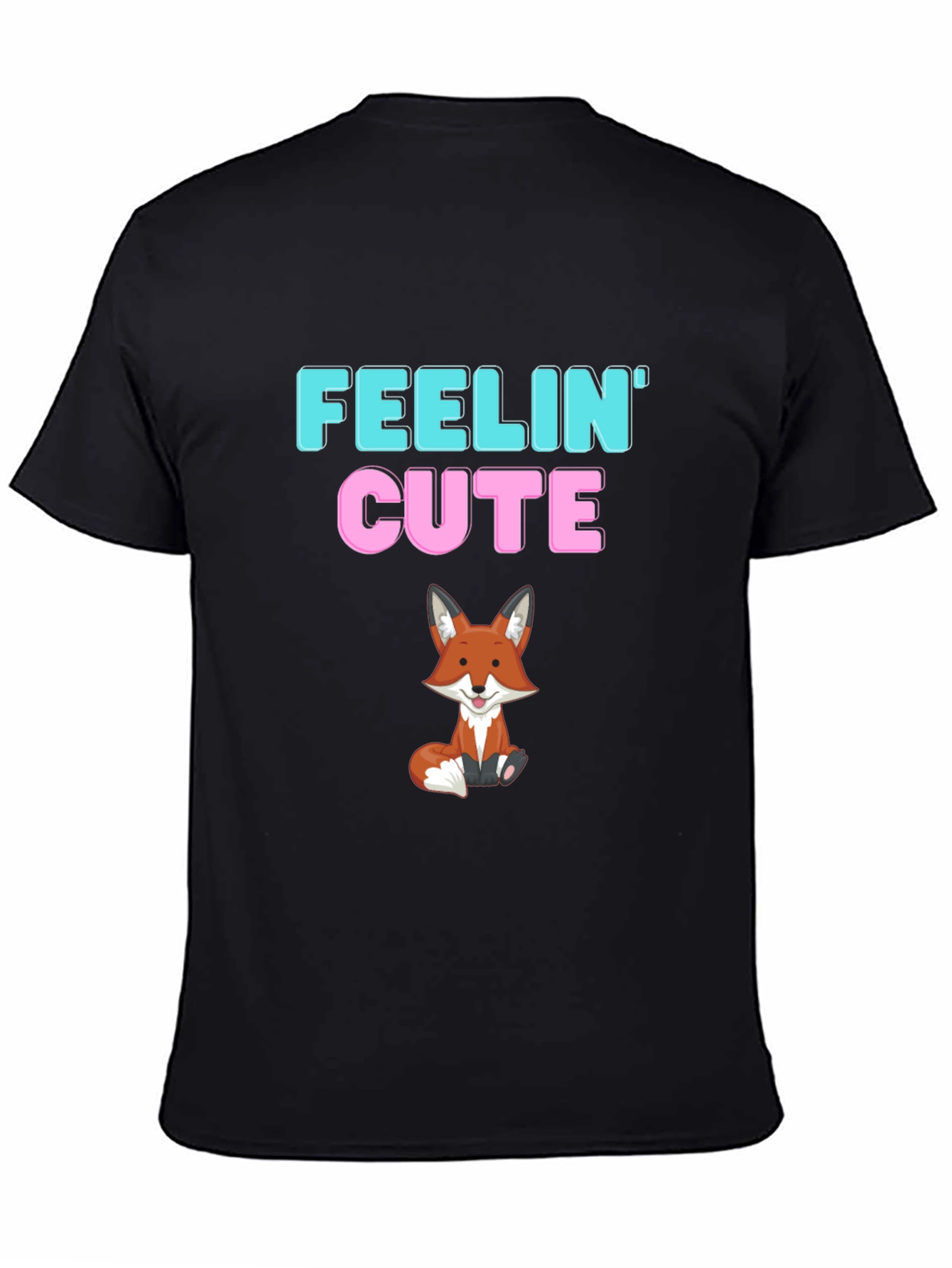 Feelin Cute Fox Graphic T-Shirt - Black