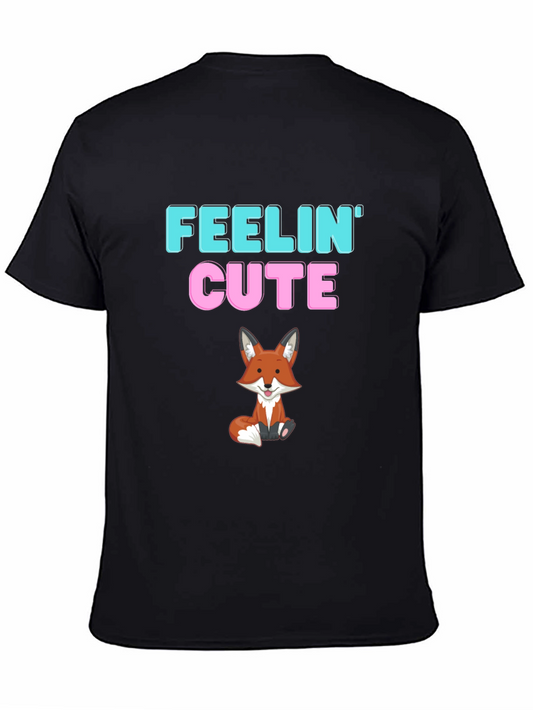 Feelin Cute Fox Graphic T-Shirt - Black