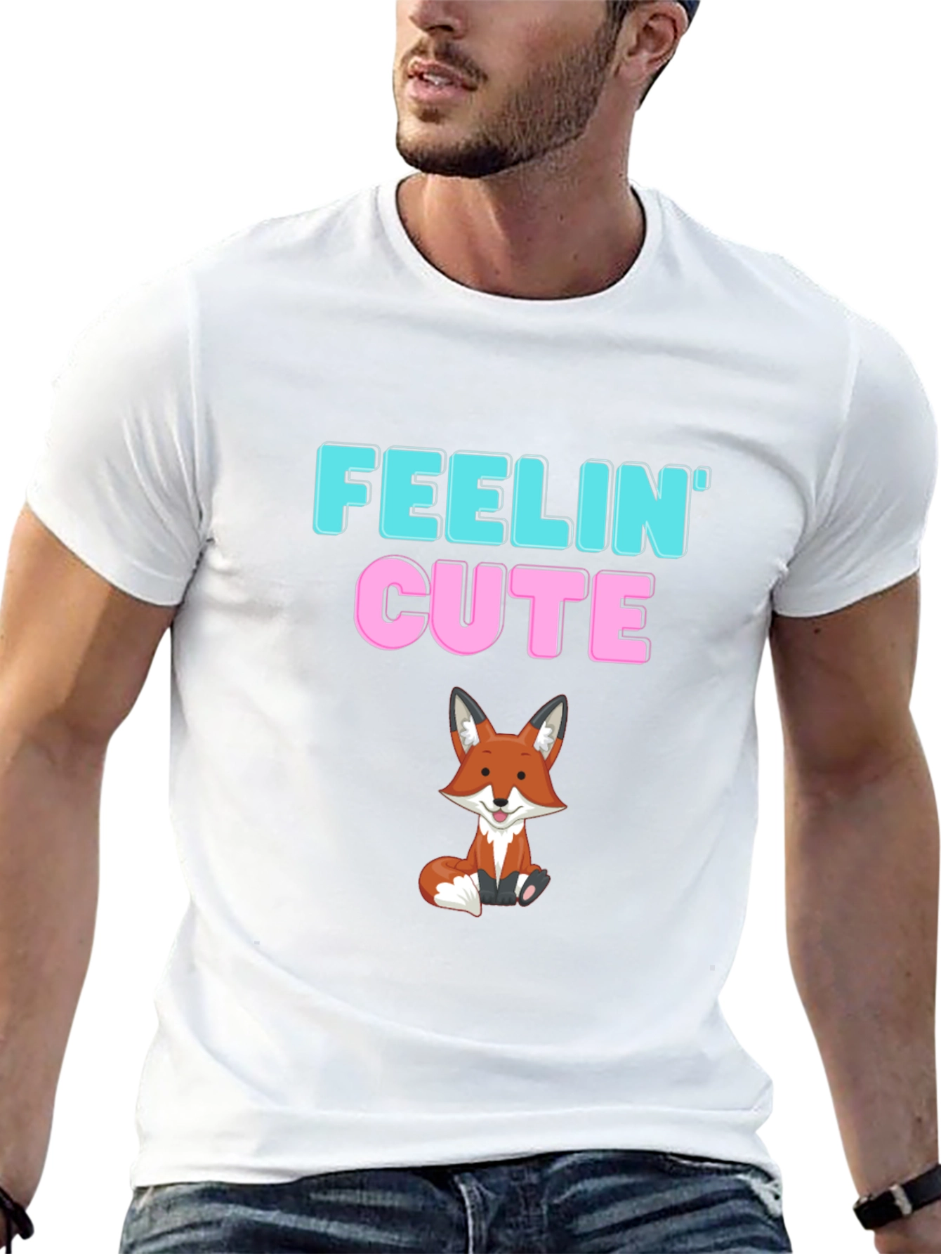 Feelin Cute Fox Graphic T-Shirt - Black