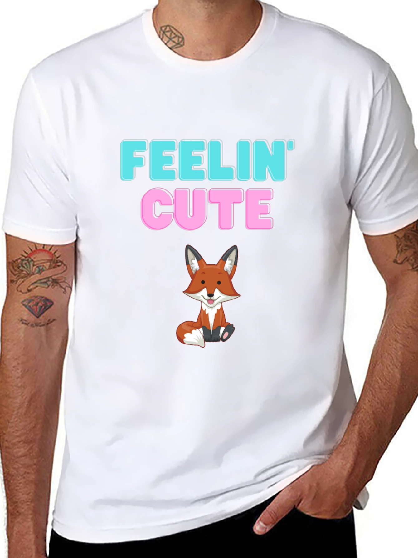 Feelin Cute Fox Graphic T-Shirt - Black