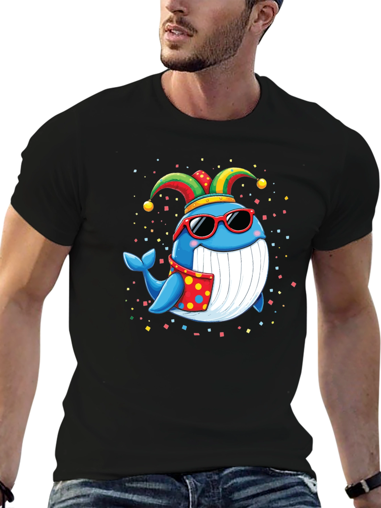 Whimsical Whale T-Shirt: Fun & Festive Cartoon Design