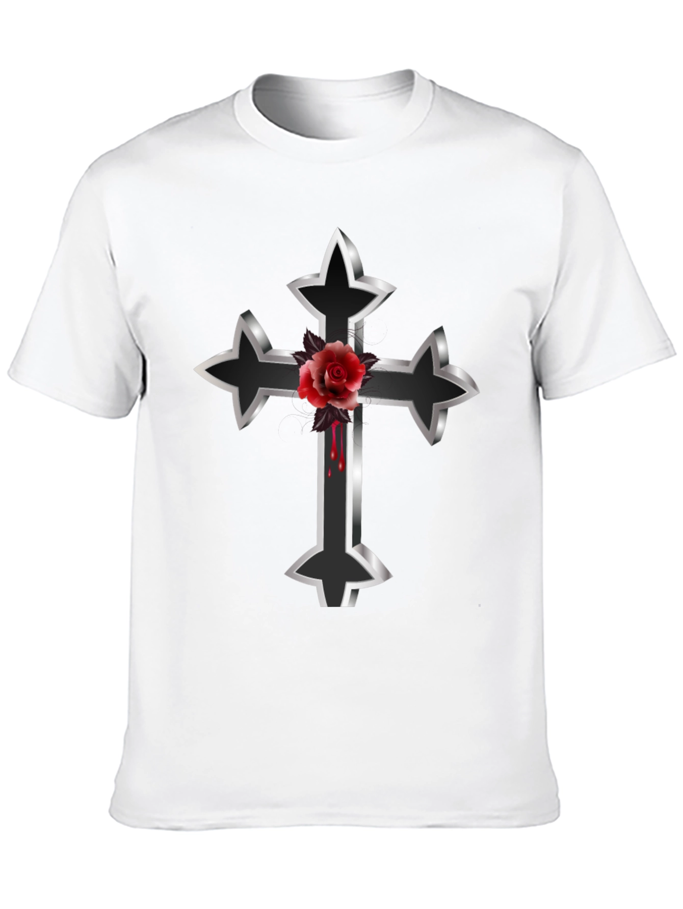 Gothic Cross & Rose Graphic Tee